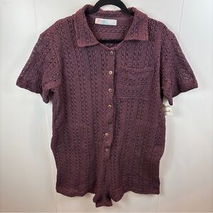 NWT FP Beach Wave Maker Romper Open Knit Plum Purple sz M Free People Boho